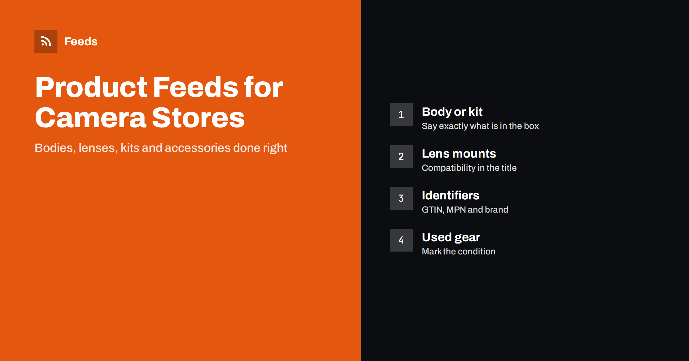 Product Feeds for Camera and Photography Equipment Stores