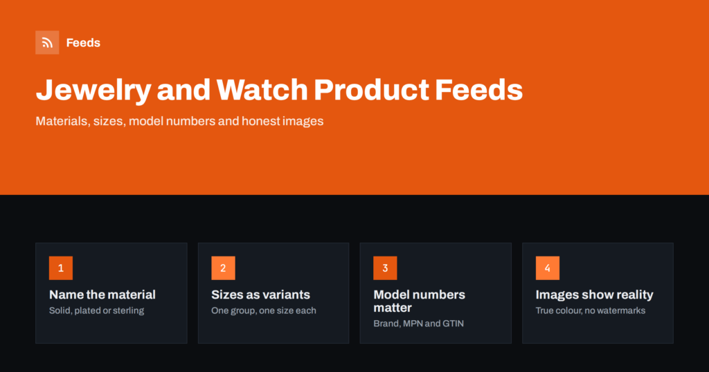 Jewelry and Watch Product Feeds: Materials, Sizes, Images