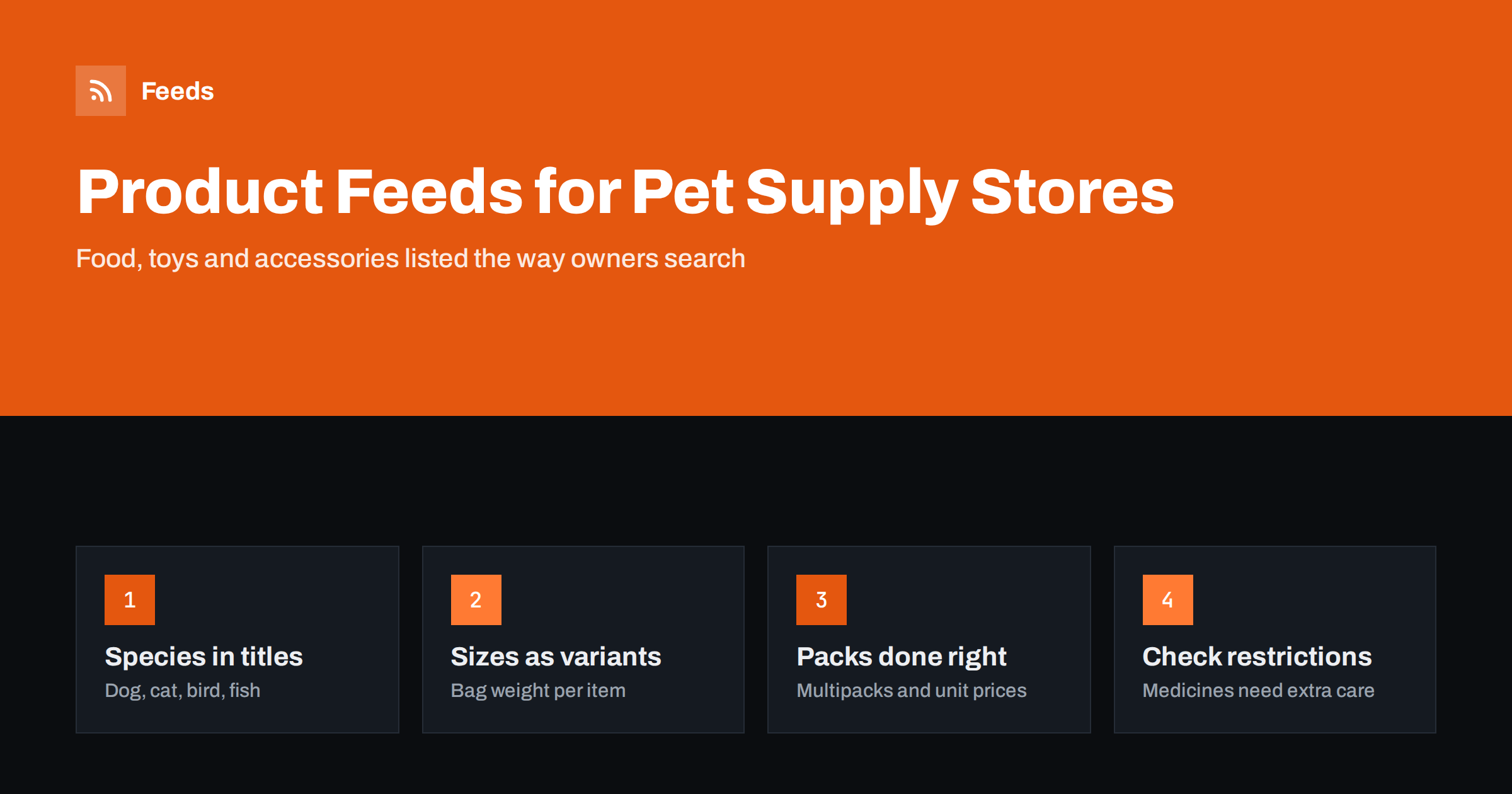 Product Feeds for Pet Supply Stores: Sizes, Flavours, Packs